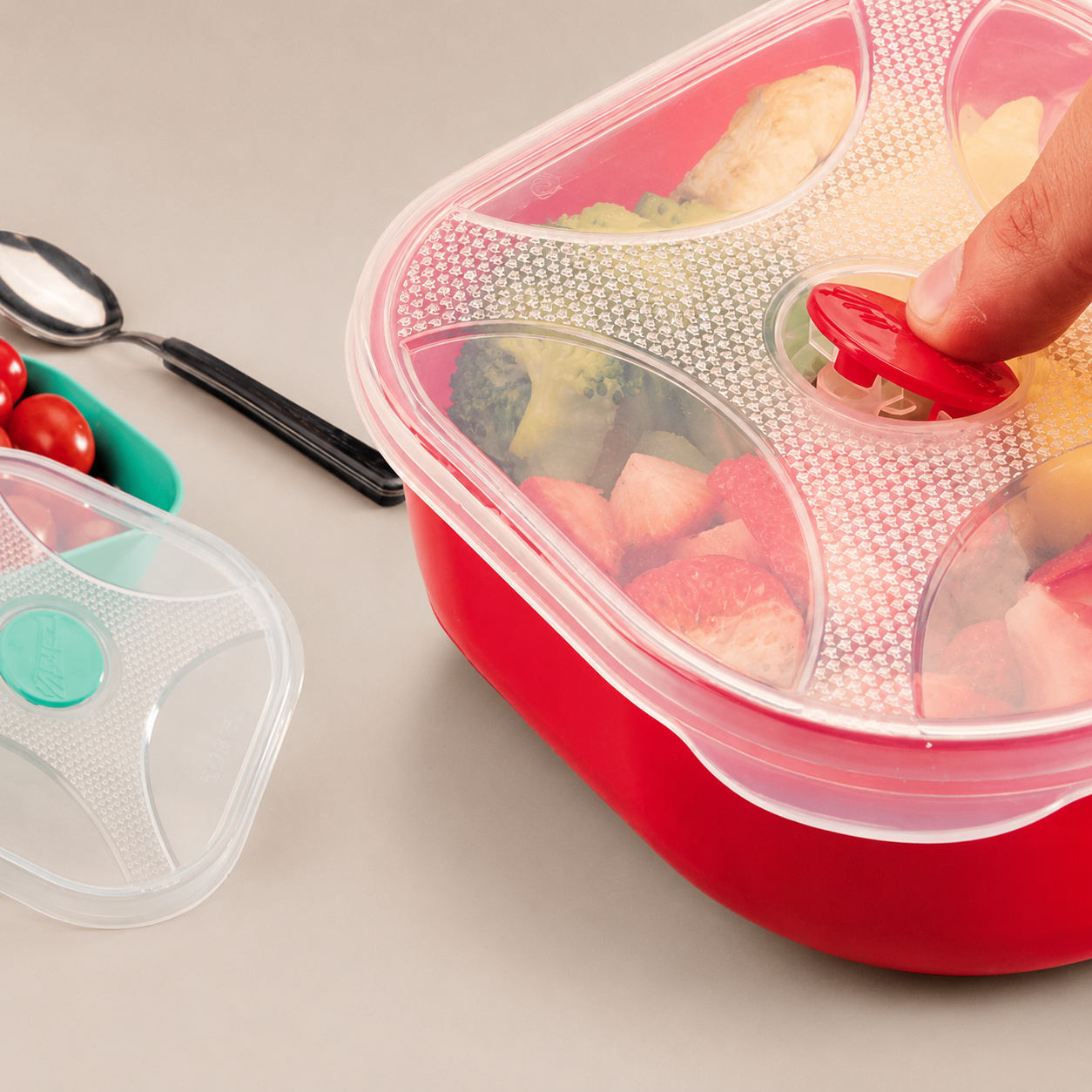 organizador multiúso quadrado 320 ml com válvula de micro-ondas para alívio de calor