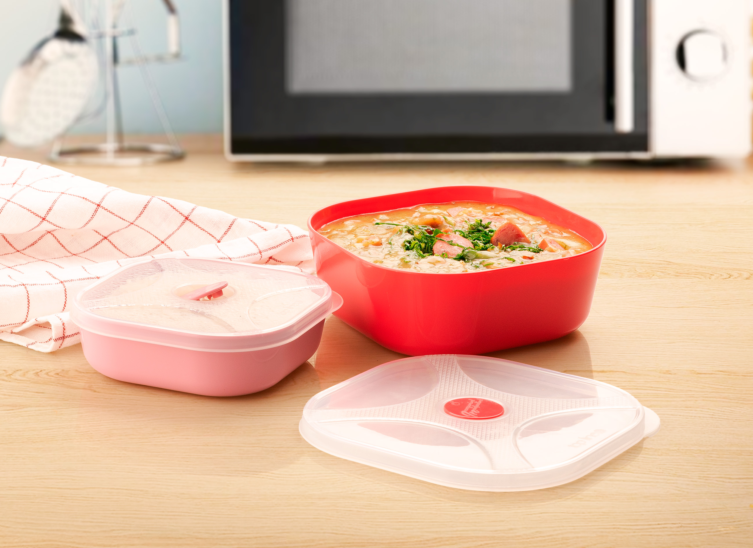 organizador multiúso quadrado 320 ml com válvula de micro-ondas para alívio de calor